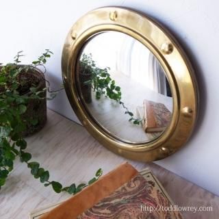 Vintage Brass Edged Convex Mirror