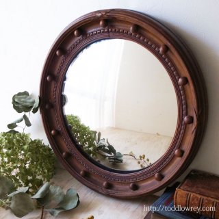 優しい木の色に縁取られた凸面鏡 / Antique Victorian Regency Style Wood Convex Mirror