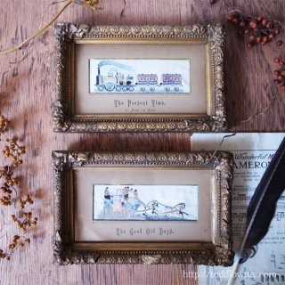 륯λɽФȥꥢθ̼ / Antique Victorian Pair of Stevengraph with Ornate Gilt Frame