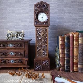 Antique Carved Mahogany Grandfather Clock Design Pocket Watch Stand