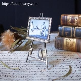 ֤㤤Ϥ˾ΰ / Antique Miniature Silver Easel with Dutch Delft Tile