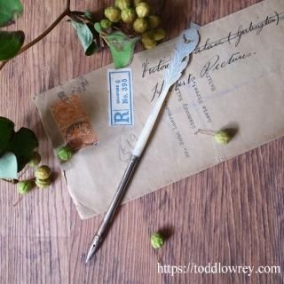 ֥륿˥塢󥰥ɡƥ륺 / Antique Thistle Motif Mother of Pearl Dip Pen with Hughes Dragon Nib