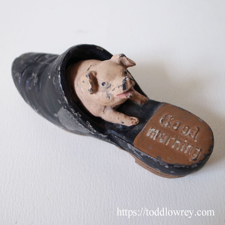 幸せの子豚におはようとおやすみを言おう / Antique Pair of Cold Painted Cast Metal Pig Figure -  Todd Lowrey Antiques