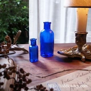 դĤ¤٤褦 / Antique Deep Blue Bottle Set of 2