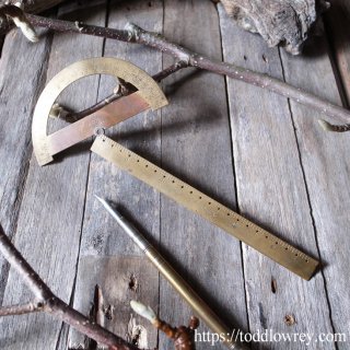 񤬤ä餤 / Antique Brass 180 Degree Protractor Angle Finder Rotary Measuring Ruler