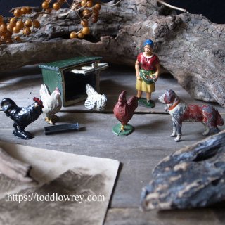 くちばしがニワトリにあるように / Antique Lead Toy Poultry Farmer Set of 8