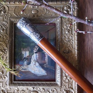 ηɺϤ / Antique Walking Stick Malacca Cane with Rococo Style Silver Grip 