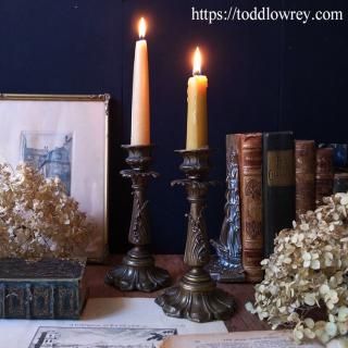 ɤθ¦ / Antique Pair of Bronze Candle Stands  