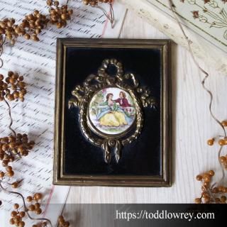 ͥʥȥԡ / Antique Miniature Watteau Plaques with Brass Garland Frame-Date