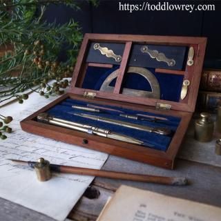 H.W.LongϤäŬ /Antique Technical Drawing Instrument Set with Box
