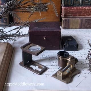 ѹ¤Ȥ򴶤륹ڥʥå/ Antique Brass Folding Linen Prover & Thread Counter with Case