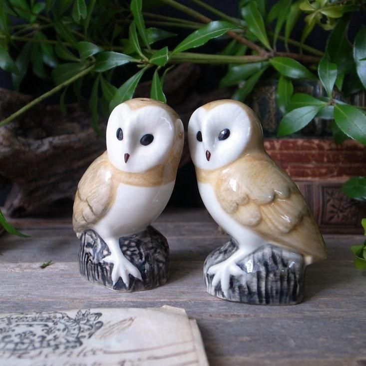 寄り添う二羽のフクロウ/ Vintage Barn Owl Salt & Pepper by
