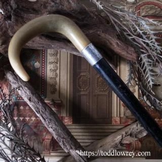 ۡƽ餫 /Antique Walking Stick with Horn Handle & Sterling Silver Collar 1907