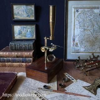 ̩ˤ᤿硼θ/ Antique CARY-GOULD Type Brass Pocket Microscope