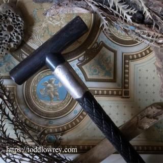 ŪʥȥꥢΤҤȤդ/ Antique Walking Stick With Sterling Silver Collar Chester 1898