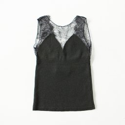 Babacowool / camel tank-top with leavers lace 19AW