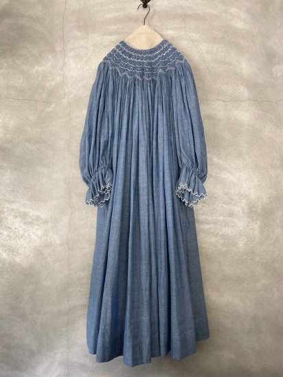 TOWAVASE Bisshop sleeve dress blue x white（2022SS）