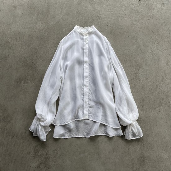 suzuki takayuki bishop - sleeve blouse white (2022AW)