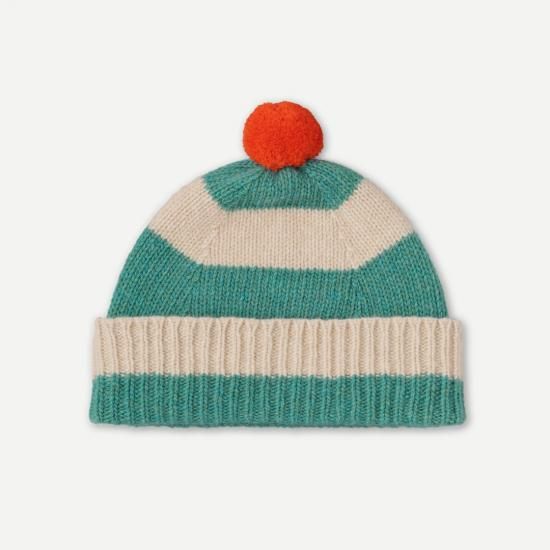 Jo Gordon STRIPE POMPOM HAT JADE & OATMEAL (2024AW) - hillside Jo Gordon STRIPE POMPOM HAT JADE & OATMEAL (2024AW) - hillside