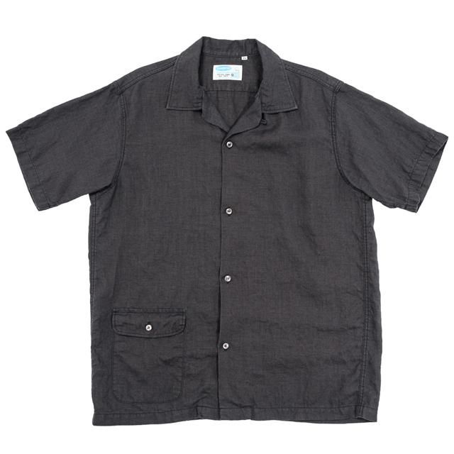WORKERS/ワーカーズ Open Collar Shirt, Black Linen