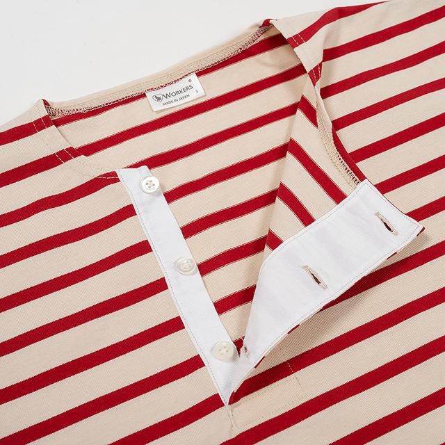 ワーカーズ workers Henley Border Sサイズ WORKERS/ワーカーズ Henley Border Ecru×Red