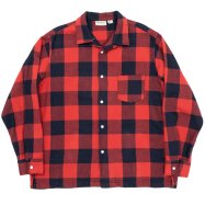 【先行ご予約商品】 WORKERS/ワーカーズ Flannel Open Collar Shirt Red Indigo Buffalo Check