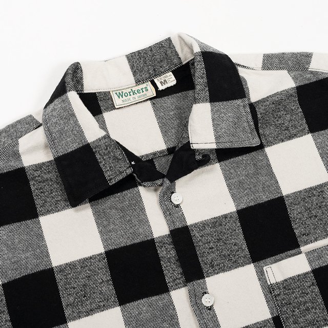 WORKERS/ワーカーズ Flannel Open Collar Shirt White Buffalo Check