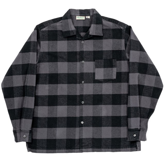 WORKERS/ワーカーズ Flannel Open Collar Shirt Grey Buffalo Check