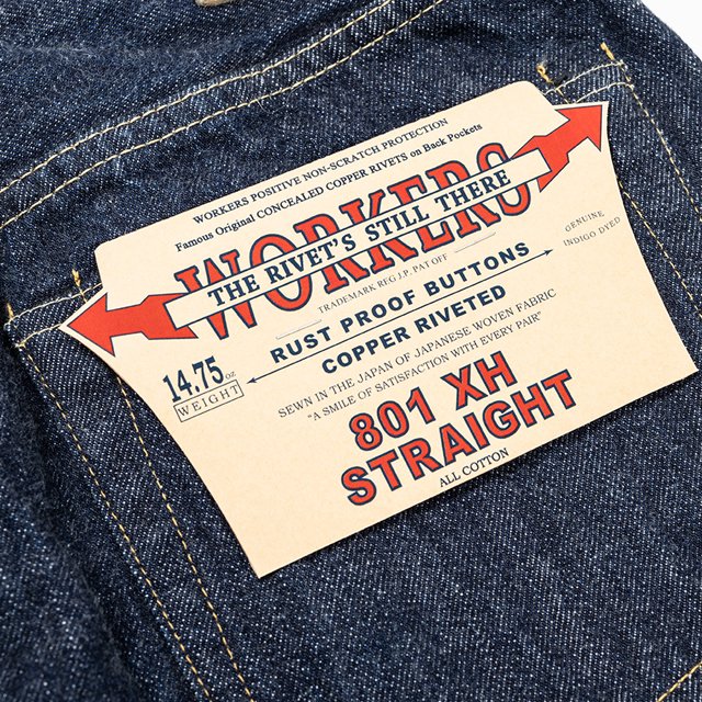WORKERS/ワーカーズ Lot 801XH, Straight Jeans 14.7 oz, Indigo Raw Denim, American  Cotton 100%