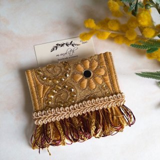 【handmade】インド刺繍リボンヘアクリップ / イエロー