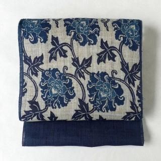 美品☆夏帯 袋帯 紗 団扇に四季花文様 淡グリーン 銀糸 帯179 