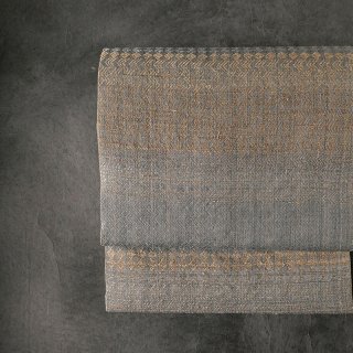 maki textile studio（インド手織り布）名古屋帯　仕立て上がり　菱形灰藍