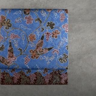 定期入れの 半幅帯 更紗柄 月日荘 （更紗模様の麻の半幅帯が入荷しま 美品 着物・浴衣