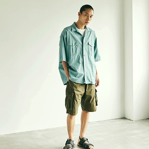 COTTON/LINEN SLAB H/S UTILITY SHIRTARMYTWILL