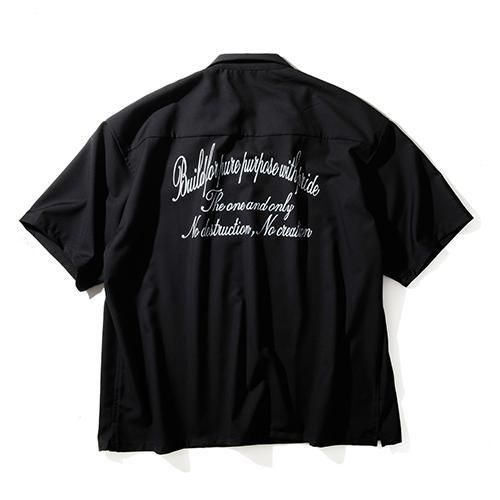 OPEN COLLAR LETTERING S/S SHIRT / BLACK