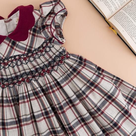 Kidiwi ネイビー×バーガンディタータン | スモッキングワンピース - 一
