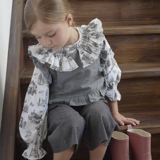 ★美品　ワンダフルワールド　和柄　綿　紐縛り　スカート タルタレタ スモッキングブラウス | ロンドン柄 - 一針一針、手