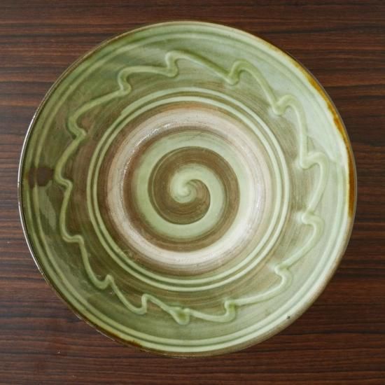 小鹿田焼 坂本浩二窯 飛び鉋に三彩 30センチ大皿