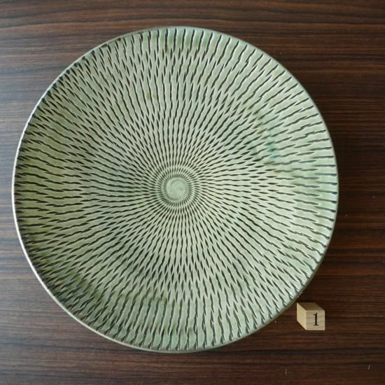 8寸皿 | 青緑とびかんな1 - 小鹿田焼/販売/通販/= おんた焼の