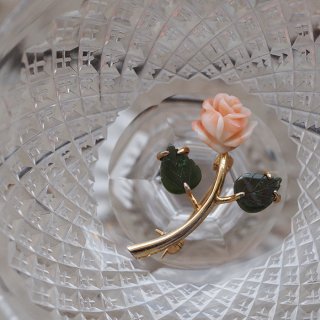 Coral & Jade Rose brooch