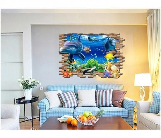 41ウォールステッカー 飛び出す 海底のイルカ 3D 魚 海の生き物