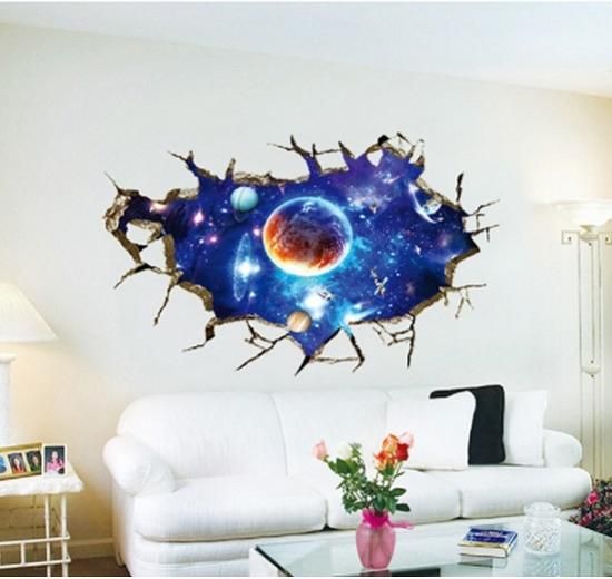 41ウォールステッカー 割れ目から 宇宙 惑星 トリックアート 天体観測