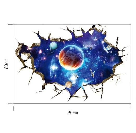 41ウォールステッカー 割れ目から 宇宙 惑星 トリックアート 天体観測