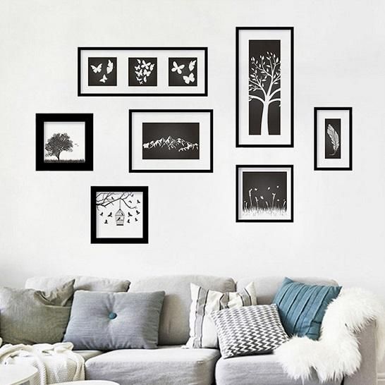 41ウォールステッカー 7つのフレーム絵画 写真枠 山 木 鳥かご 蝶 羽 41ウォールステッカー 7つのフレーム絵画 写真枠 山 木 鳥かご 蝶 羽