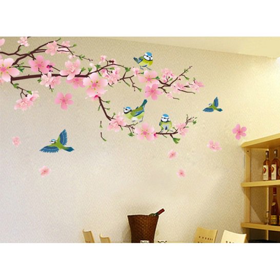 41ウォールステッカー 桜と野鳥 和風 壁紙シール 春らしい 桃色 開花
