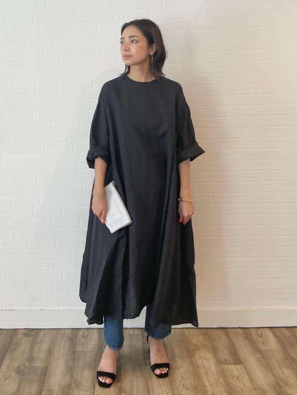 <img class='new_mark_img1' src='https://img.shop-pro.jp/img/new/icons14.gif' style='border:none;display:inline;margin:0px;padding:0px;width:auto;' />Gauze#    ガーゼ　　flare sleeve tent line one-piece  (antique black)