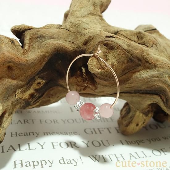 【薔薇の輪】インカローズ グァバクォーツ 水晶のフープピアスの写真1 cute stone