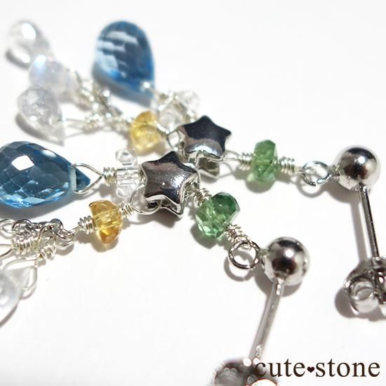 【星屑ほろほろ】 レインボームーンストーン シトリン ブルートパーズ グリーンアパタイト 水晶 のピアスの写真1 cute stone