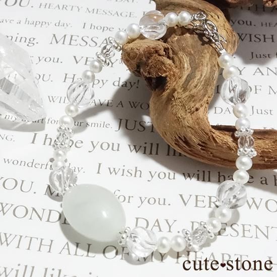 【白翡翠のお姫様】翡翠 水晶 淡水真珠 のブレスレット の写真3 cute stone