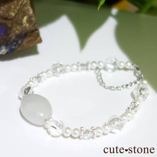 【白翡翠のお姫様】翡翠 水晶 淡水真珠 のブレスレット の写真4 cute stone